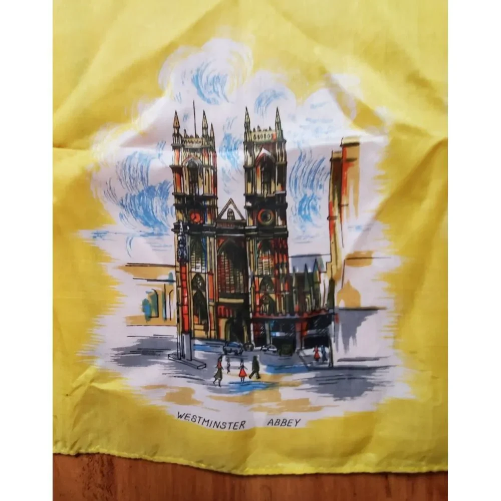 Vintage London Scarf Buckingham Trafalgar Parliament Cathedral Westminster Abbey